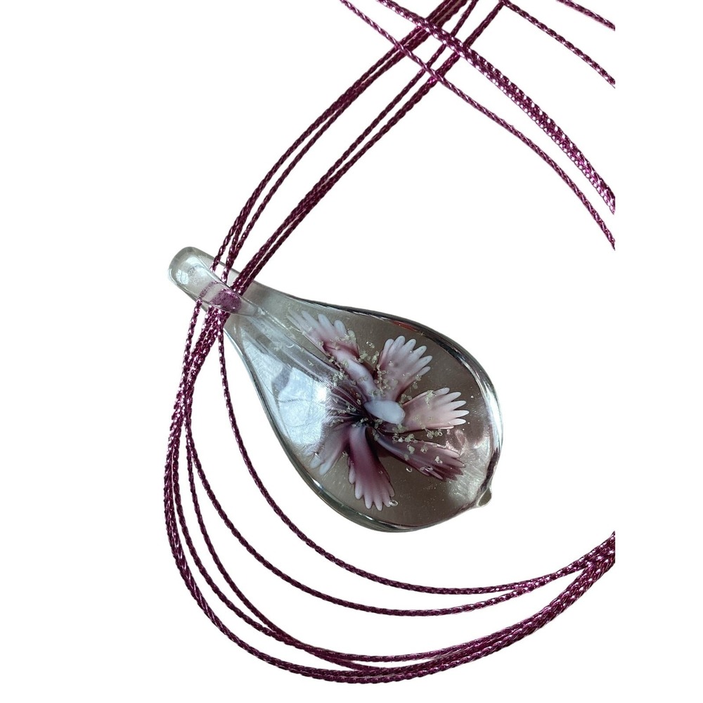Unbranded Glass Pendant Necklace Women OS Purple Good Floral Teardrop Artisan - Picture 4 of 10